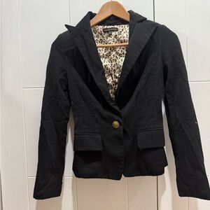 Women's Black Blazer with Leopard Lining